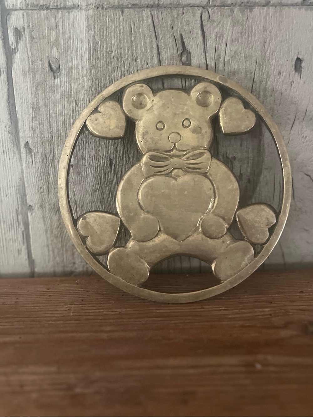 Teddy Bear Heart Brass Trivet